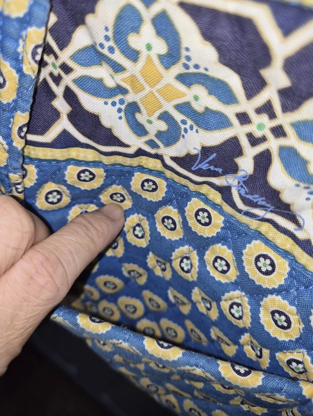 Vera Bradley Little Betsy Bag Riviera Blue Quilted Cotton Zip Tote Shoulder Bag